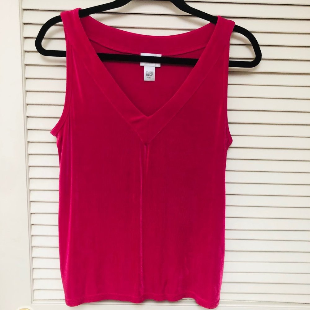 Chico's Hot Pink V-Neck Slinky Travel Knit Tank Top Women's M Chico 2